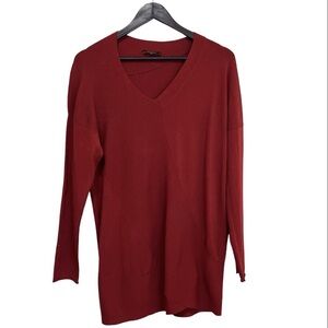 Lafayette 148 Burgundy V-Neck Stretch Knit Sweater